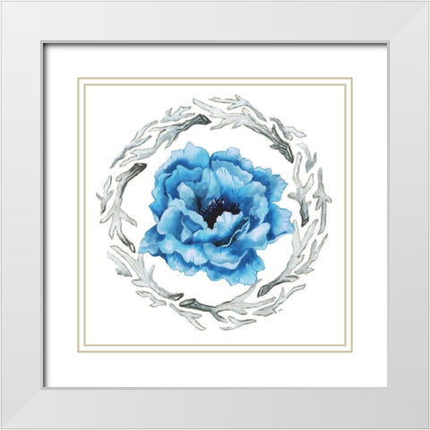 Blue Flower I White Modern Wood Framed Art Print with Double Matting by Medley, Elizabeth