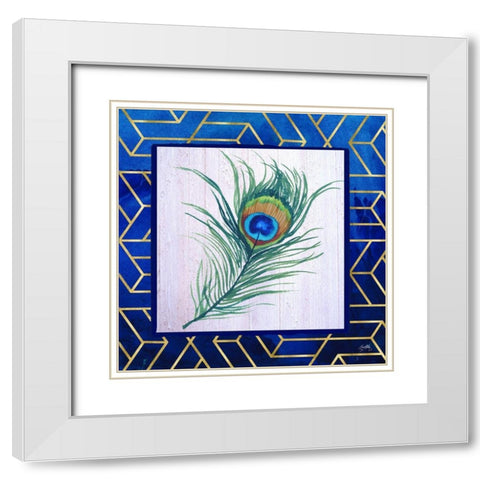 Peacock Feather I White Modern Wood Framed Art Print with Double Matting by Medley, Elizabeth