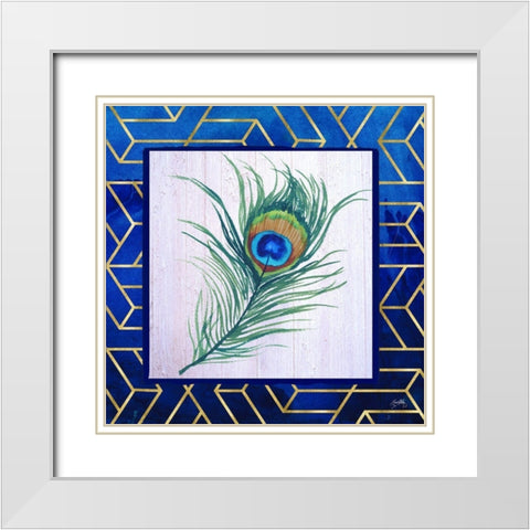 Peacock Feather I White Modern Wood Framed Art Print with Double Matting by Medley, Elizabeth