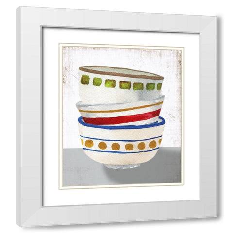 Stacked Bowls I White Modern Wood Framed Art Print with Double Matting by Medley, Elizabeth