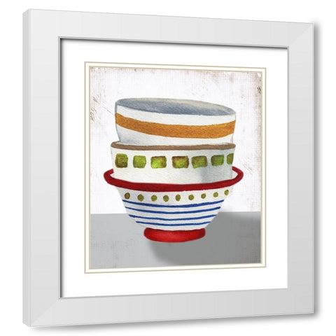 Stacked Bowls II White Modern Wood Framed Art Print with Double Matting by Medley, Elizabeth