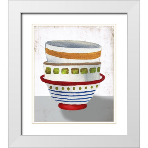 Stacked Bowls II White Modern Wood Framed Art Print with Double Matting by Medley, Elizabeth