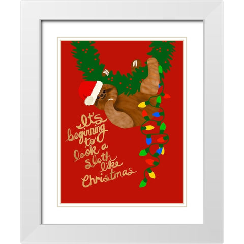 Sloth Like Christmas White Modern Wood Framed Art Print with Double Matting by Bucheli, Jen