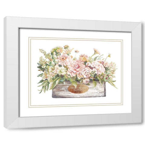 Flowers in Wooden Planter White Modern Wood Framed Art Print with Double Matting by Pinto, Patricia