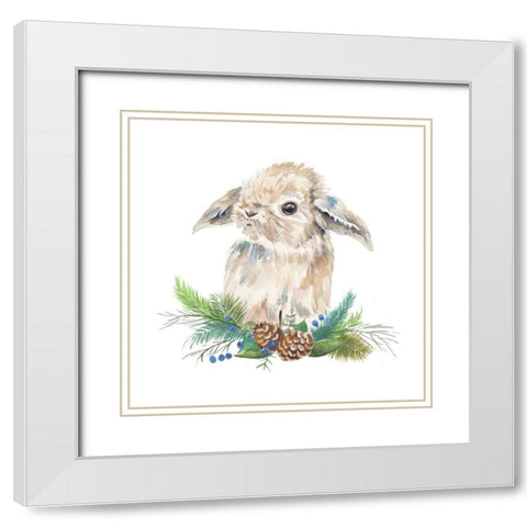 Floppy Eared Bunny on Greenery White Modern Wood Framed Art Print with Double Matting by Pinto, Patricia