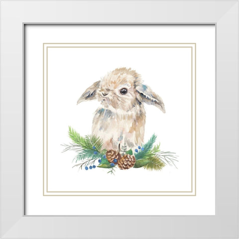 Floppy Eared Bunny on Greenery White Modern Wood Framed Art Print with Double Matting by Pinto, Patricia