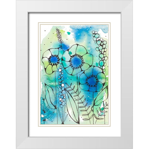 Blue Watercolor Wildflowers I White Modern Wood Framed Art Print with Double Matting by Krinlox