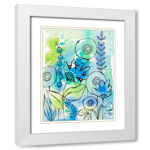 Blue Watercolor Wildflowers II White Modern Wood Framed Art Print with Double Matting by Krinlox
