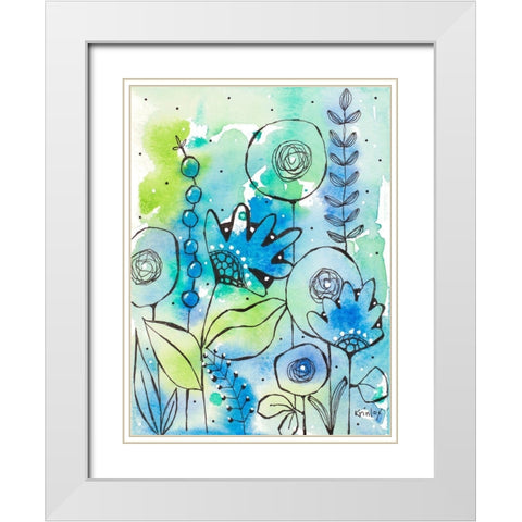 Blue Watercolor Wildflowers II White Modern Wood Framed Art Print with Double Matting by Krinlox