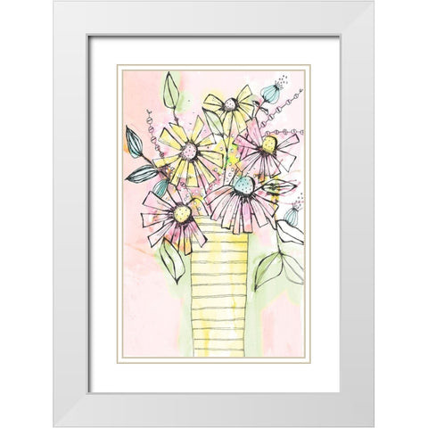 Wildflowers Vase White Modern Wood Framed Art Print with Double Matting by Krinlox