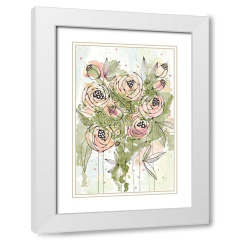 Blush and Green Floral White Modern Wood Framed Art Print with Double Matting by Krinlox