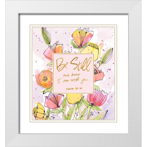 Be Still Spring Blooms White Modern Wood Framed Art Print with Double Matting by Krinlox