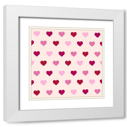 Mini Hearts Pattern White Modern Wood Framed Art Print with Double Matting by SD Graphics Studio