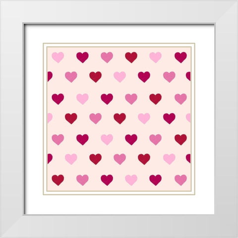 Mini Hearts Pattern White Modern Wood Framed Art Print with Double Matting by SD Graphics Studio