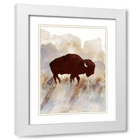Buffalo Sunset Hill I White Modern Wood Framed Art Print with Double Matting by Meneely, Dan