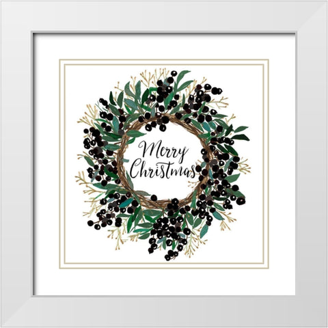 Christmas Wreath With Dark Berries White Modern Wood Framed Art Print with Double Matting by Pinto, Patricia