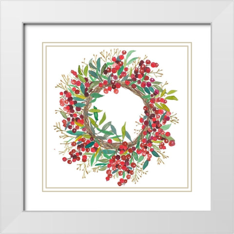 Christmas Wreath White Modern Wood Framed Art Print with Double Matting by Pinto, Patricia