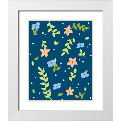 Spring Floral Scatter White Modern Wood Framed Art Print with Double Matting by Quach, Anna