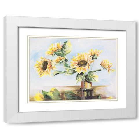 Sunflowers on Golden Vase White Modern Wood Framed Art Print with Double Matting by French-Roussia, Heather A.