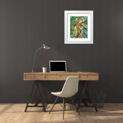Tiger In The Jungle II White Modern Wood Framed Art Print with Double Matting by Medley, Elizabeth