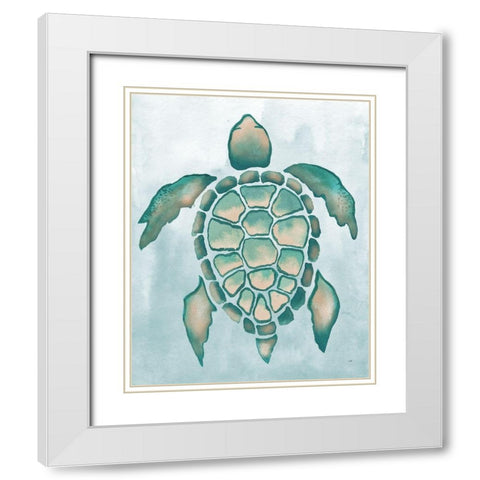 Aquatic Turtle I White Modern Wood Framed Art Print with Double Matting by Medley, Elizabeth