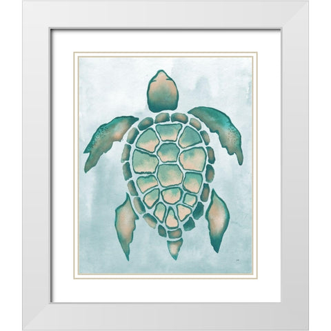 Aquatic Turtle I White Modern Wood Framed Art Print with Double Matting by Medley, Elizabeth