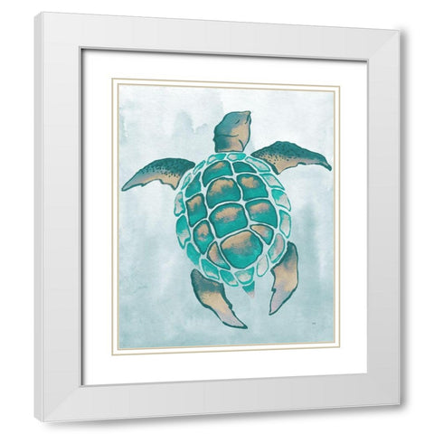 Aquatic Turtle II White Modern Wood Framed Art Print with Double Matting by Medley, Elizabeth