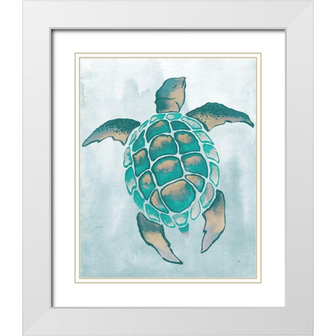 Aquatic Turtle II White Modern Wood Framed Art Print with Double Matting by Medley, Elizabeth