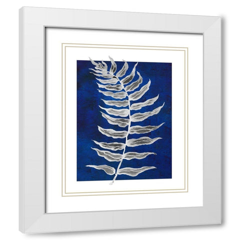 Blue Fern in White Border I White Modern Wood Framed Art Print with Double Matting by Medley, Elizabeth