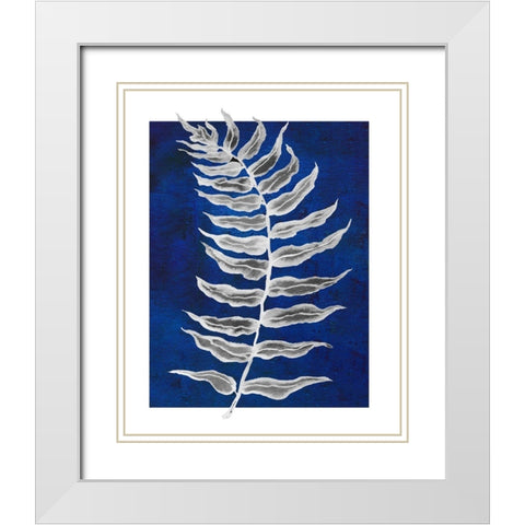 Blue Fern in White Border I White Modern Wood Framed Art Print with Double Matting by Medley, Elizabeth