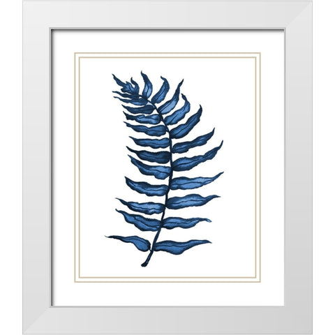 Blue Fern I White Modern Wood Framed Art Print with Double Matting by Medley, Elizabeth