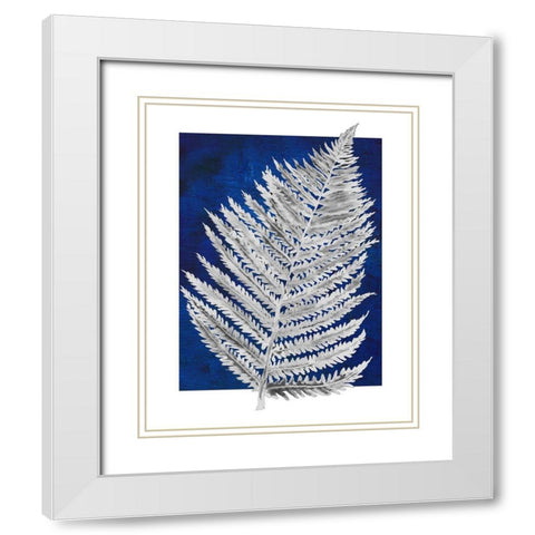 Blue Fern in White Border II White Modern Wood Framed Art Print with Double Matting by Medley, Elizabeth