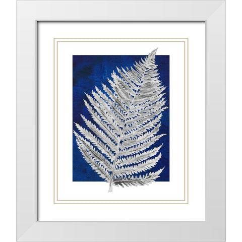 Blue Fern in White Border II White Modern Wood Framed Art Print with Double Matting by Medley, Elizabeth