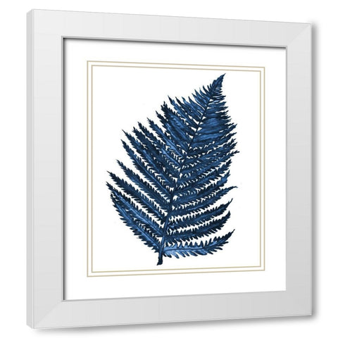 Blue Fern II White Modern Wood Framed Art Print with Double Matting by Medley, Elizabeth