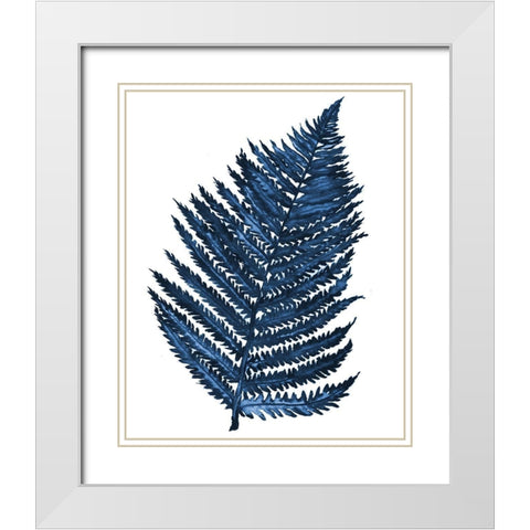 Blue Fern II White Modern Wood Framed Art Print with Double Matting by Medley, Elizabeth