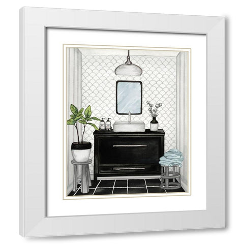 Modern Black and White Bath II White Modern Wood Framed Art Print with Double Matting by Medley, Elizabeth