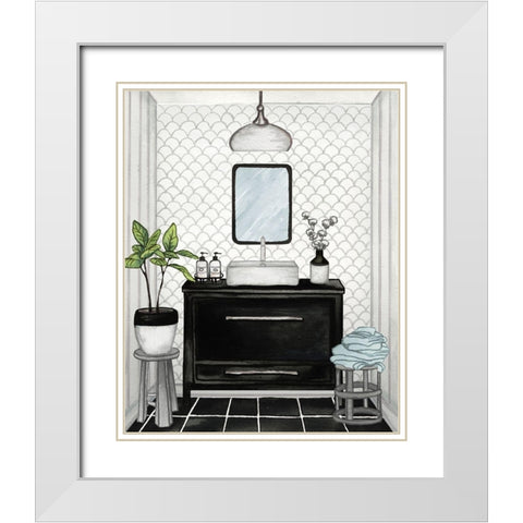 Modern Black and White Bath II White Modern Wood Framed Art Print with Double Matting by Medley, Elizabeth