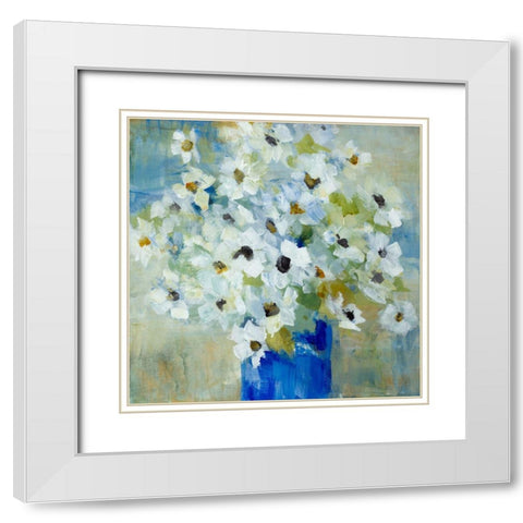 Pop of White Flowers in Blue Vase White Modern Wood Framed Art Print with Double Matting by Loreth, Lanie