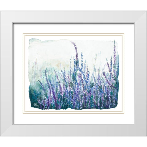 Lavender Floral Garden White Modern Wood Framed Art Print with Double Matting by Pinto, Patricia