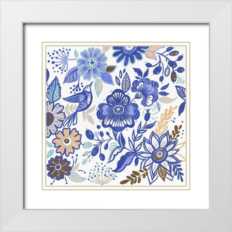 Botanical Azul II White Modern Wood Framed Art Print with Double Matting by Del Sol, Ani