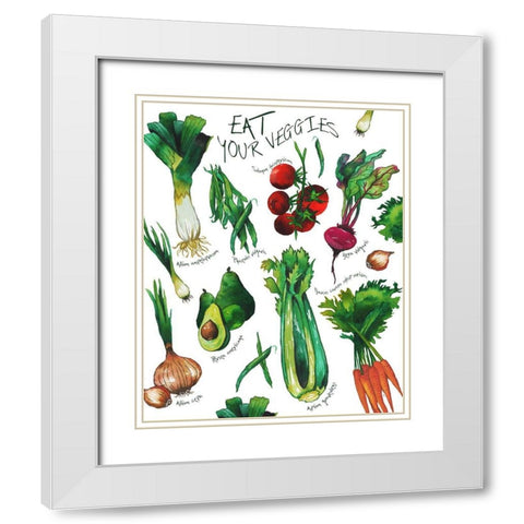 Eat Your Veggies White Modern Wood Framed Art Print with Double Matting by Medley, Elizabeth