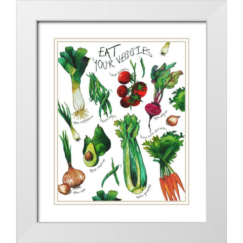 Eat Your Veggies White Modern Wood Framed Art Print with Double Matting by Medley, Elizabeth