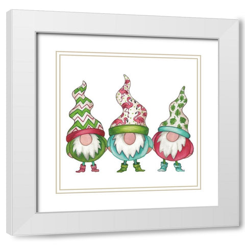 Tropical Gnomes White Modern Wood Framed Art Print with Double Matting by Medley, Elizabeth