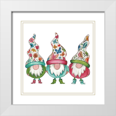 Garden Gnomes White Modern Wood Framed Art Print with Double Matting by Medley, Elizabeth