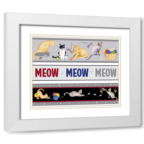 Meow, Meow, Meow Pattern White Modern Wood Framed Art Print with Double Matting by Metz, Andi