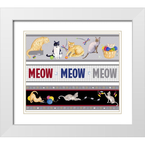 Meow, Meow, Meow Pattern White Modern Wood Framed Art Print with Double Matting by Metz, Andi