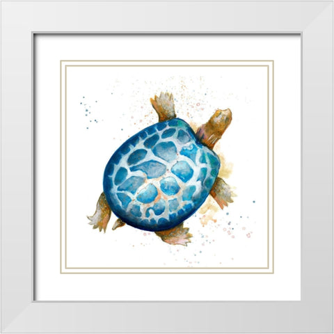 Tortuga Azul Square White Modern Wood Framed Art Print with Double Matting by Pinto, Patricia