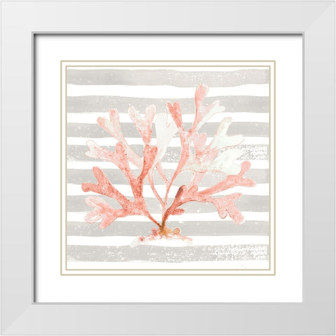 Orange Coral On Stripes White Modern Wood Framed Art Print with Double Matting by Pinto, Patricia
