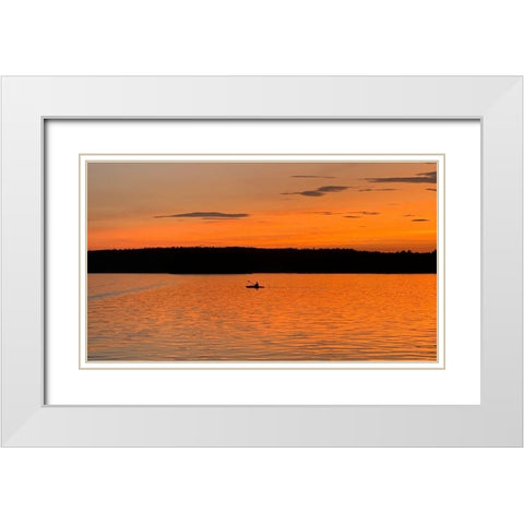 Sunset Canoeing White Modern Wood Framed Art Print with Double Matting by DeRice, Julie