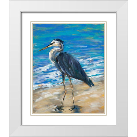 Beach Bird II White Modern Wood Framed Art Print with Double Matting by DeRice, Julie